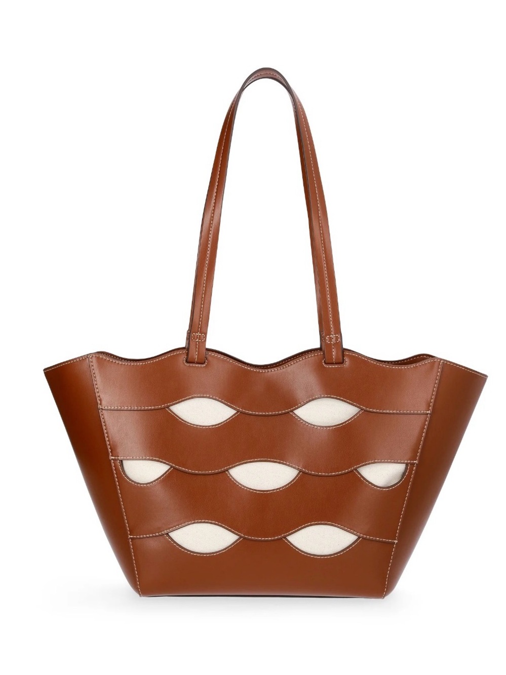Free Assembly Allegra Faux Leather Cut Out Tote Handbag, Cognac/Cream